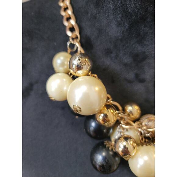 Women's Gold Pearl Black Beaded Necklace Lobster Clasp Chunky Statement - Picture 4 of 6